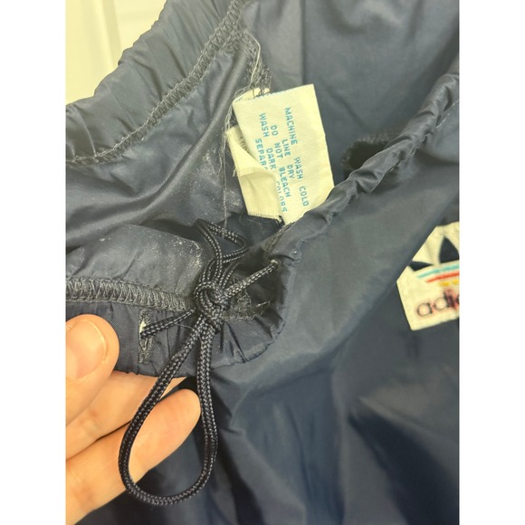 Adidas Unisex Windbreaker Pants L Navy Blue Pull Tie Band Zipper Leg Vintage Y2K - Picture 7 of 13